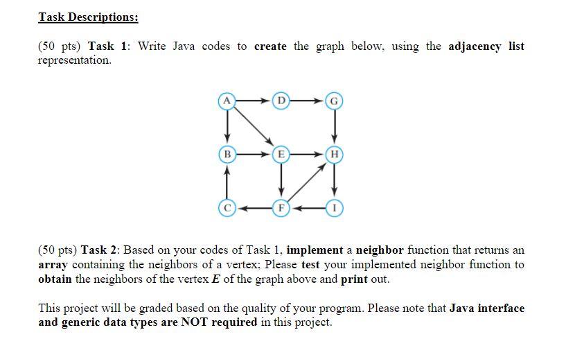 Solved (50 pts) Task 1: Write Java codes to create the graph