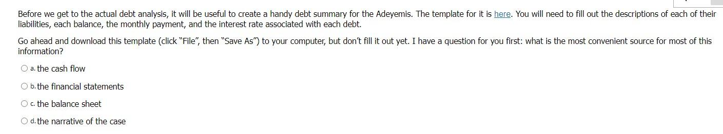 Solved Before we get to the actual debt analysis, it will be | Chegg.com