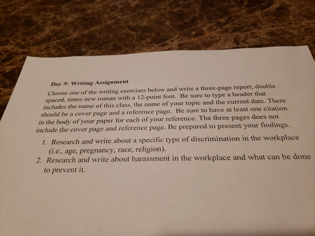 Solved Day 5 Writing Assignment Choose One Of The Writin Chegg Com