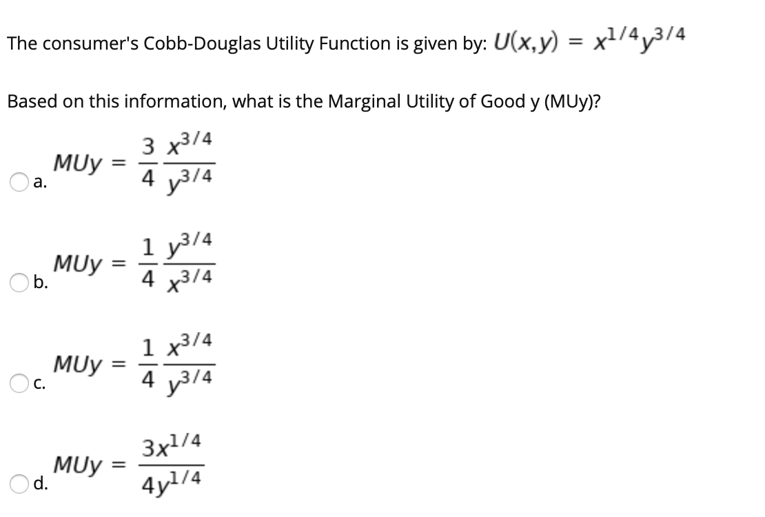 Solved The Consumer s Cobb Douglas Utility Function Is Given Chegg