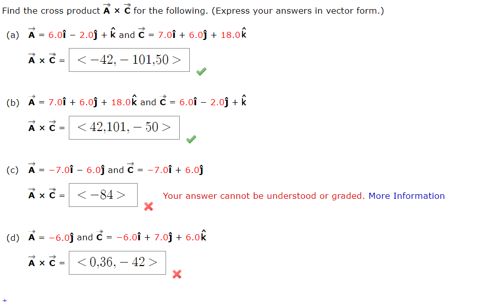 Solved Find The Cross Product A X C For The Following E Chegg Com