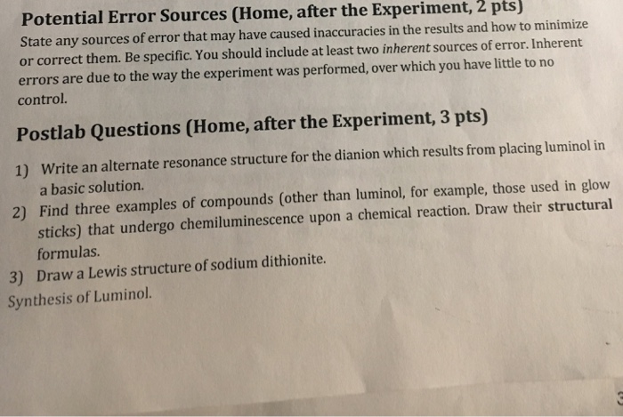 Solved Potential Error Sources (Home, after the Experiment, | Chegg.com