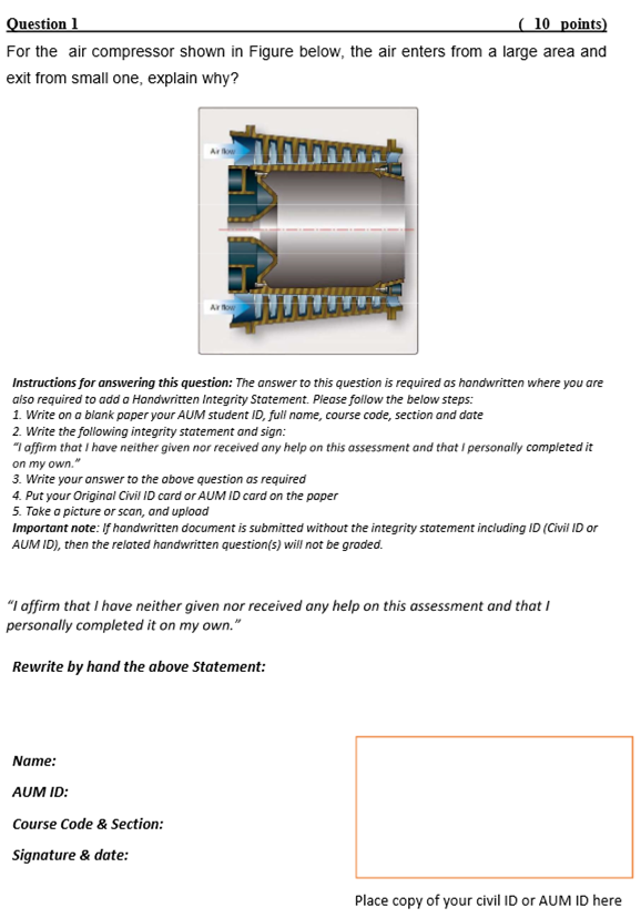 Solved Question 1 ( 10 points) For the air compressor shown | Chegg.com