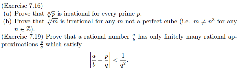 Solved (Exercise 7.16) (a) Prove that 3p is irrational for | Chegg.com