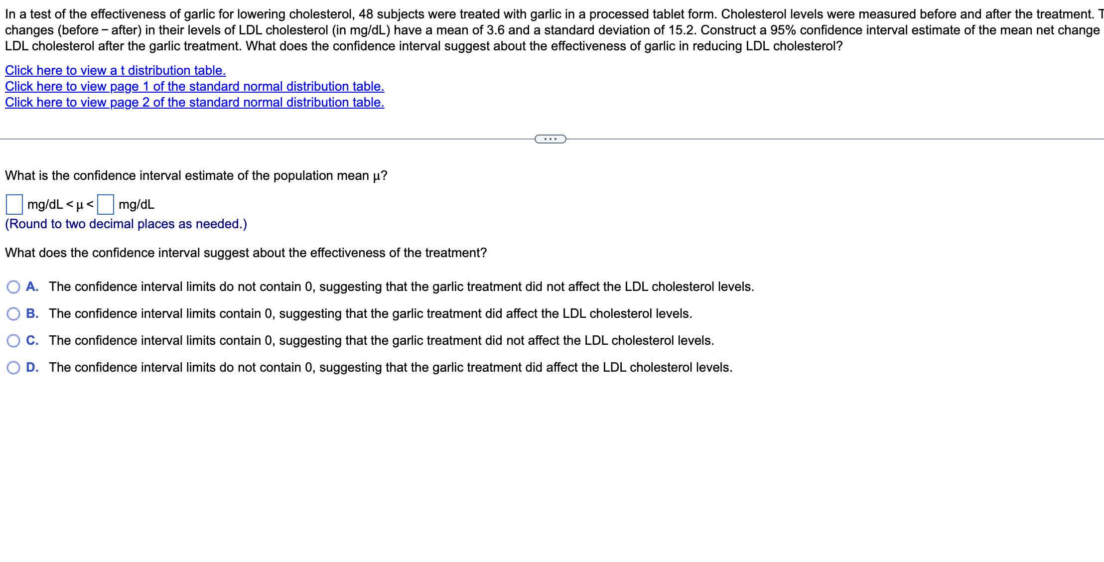 In a test of the effectiveness of garlic for lowering | Chegg.com