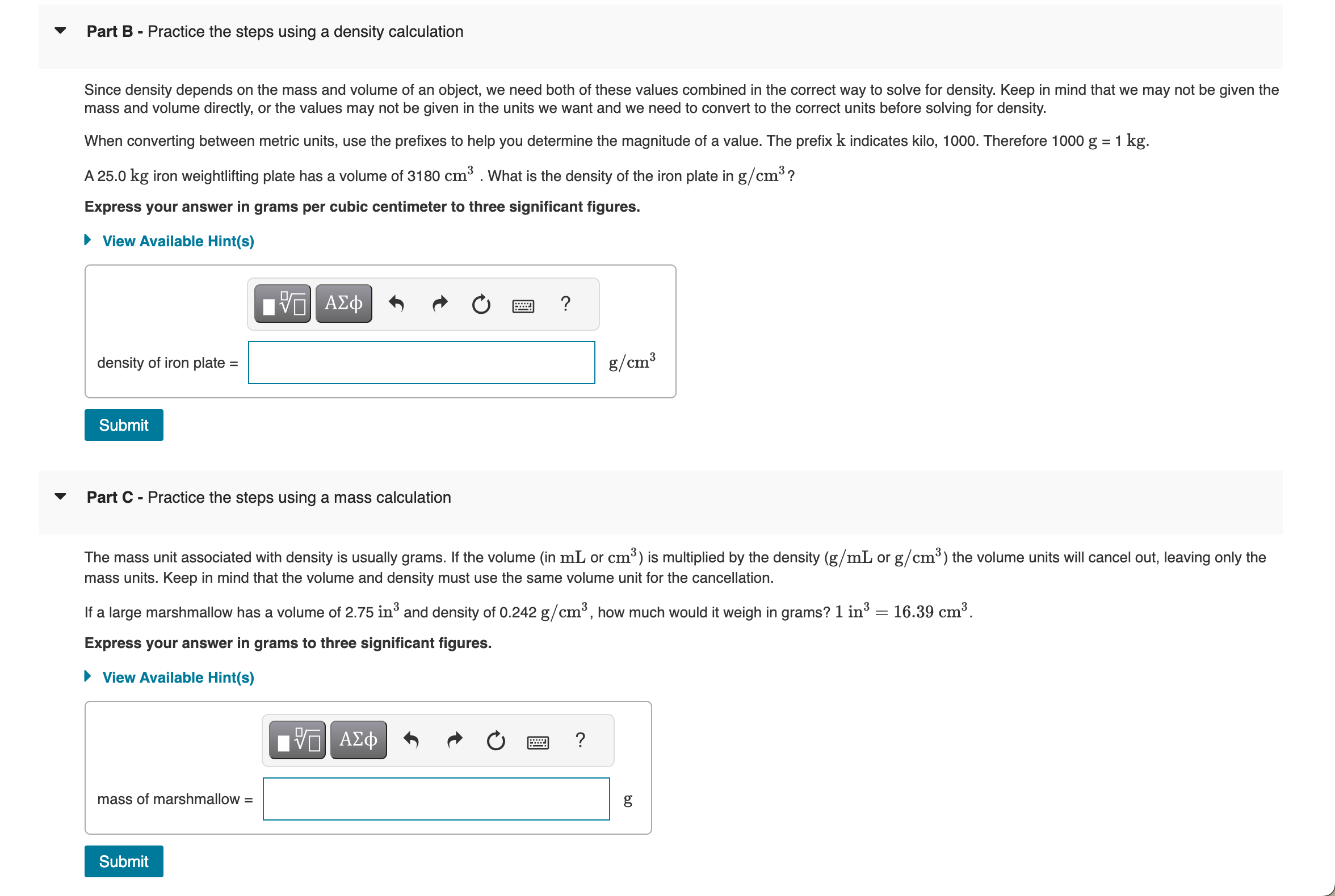Solved Since density depends on the mass and volume of an | Chegg.com