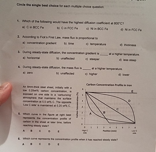 Solved Circle The Single Best Choice For Each Multiple Chegg