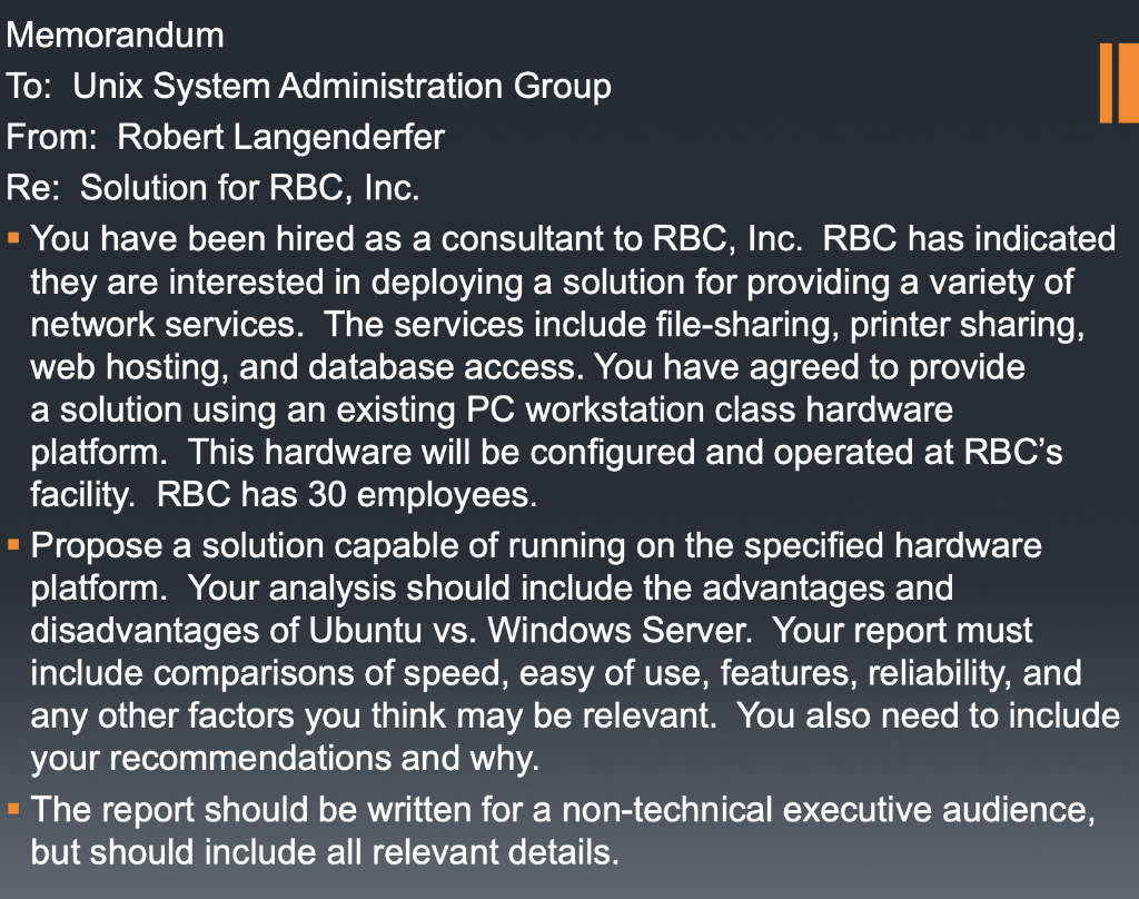 II Memorandum To: Unix System Administration Group | Chegg.com