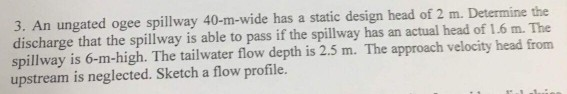 Solved 3. An ungated ogee spillway 40-m-wide has a static | Chegg.com