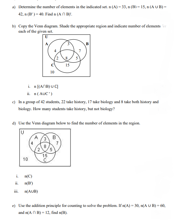 Solved a) Determine the number of elements in the indicated | Chegg.com