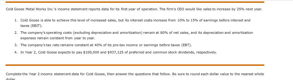Solved Cold Goose Metal Works Inc.'s income statement | Chegg.com