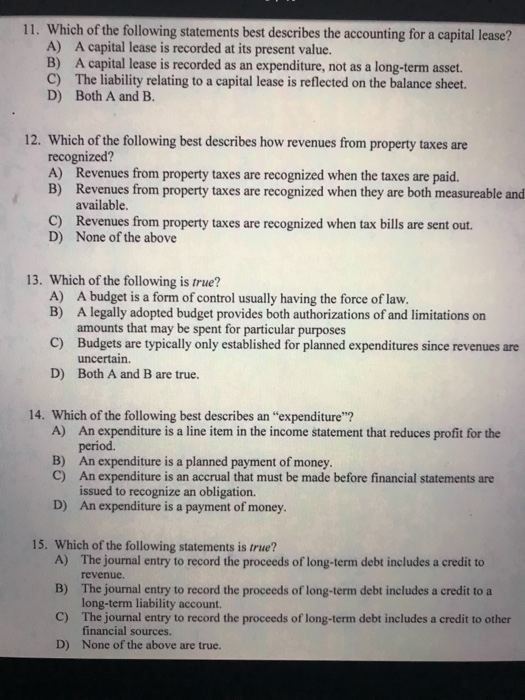 Solved 11 Which Of The Following Statements Best Describes Chegg