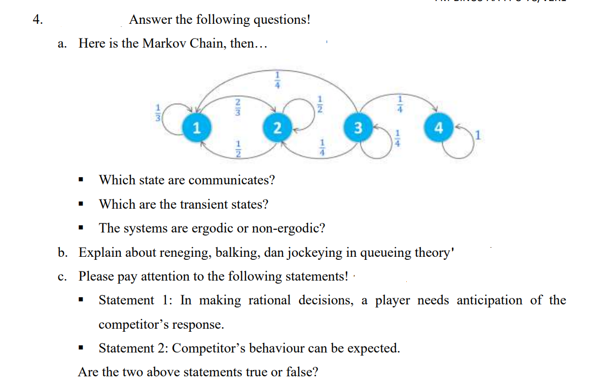 Solved Answer the following questions! a. Here is the Markov