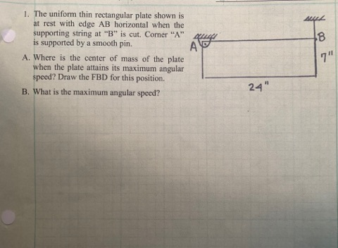 Solved 1. The uniform thin rectangular plate shown is at | Chegg.com