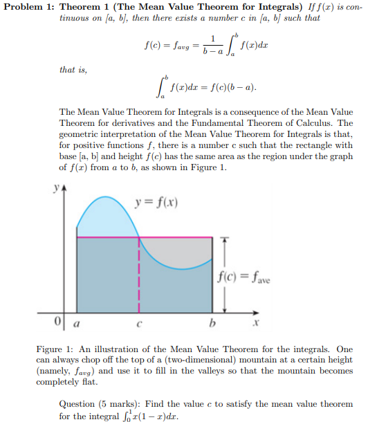 Solved Blem 1: Theorem 1 (The Mean Value Theorem For | Chegg.com