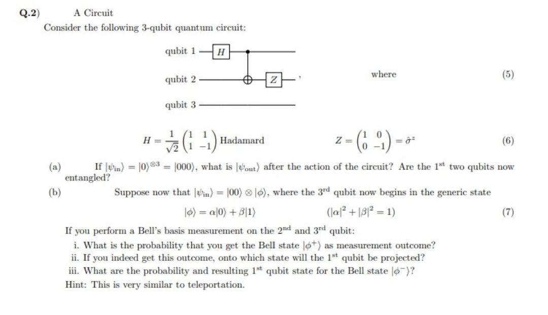 Q.2 A Circuit Consider The Following 3-qubit Quantum | Chegg.com