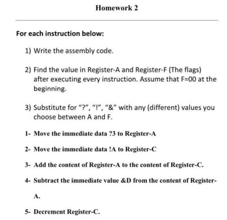 Solved Homework 2 For each instruction below: 1) Write the | Chegg.com