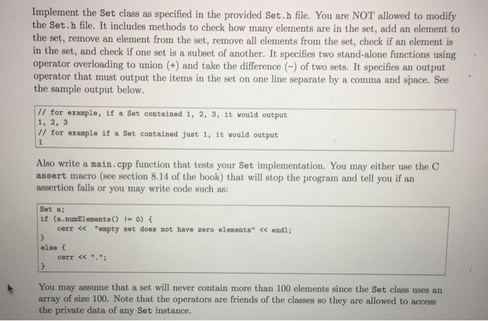 Solved Implement the set class as specified in the provided | Chegg.com