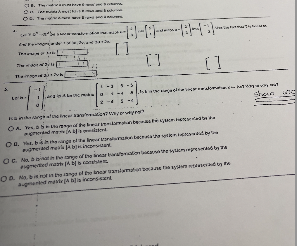 Solved B. The matrix A must have 9 rours and 9 columns. C. | Chegg.com