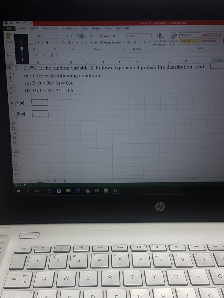Solved 288022 2018-02-sheet-1-Microsoft Excel HOME INSERT | Chegg.com