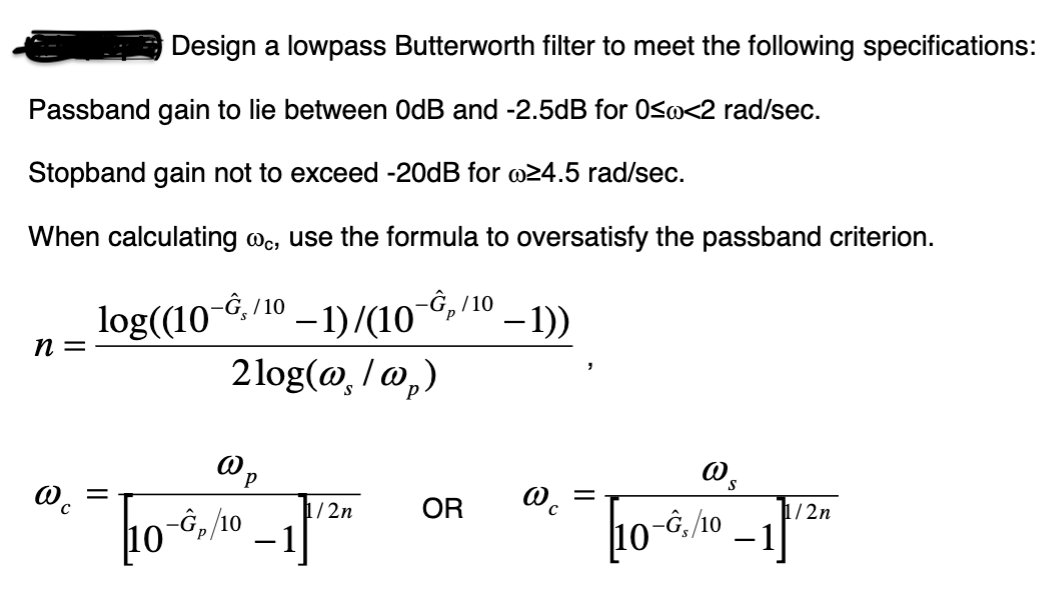Solved Design a lowpass Butterworth filter to meet the | Chegg.com