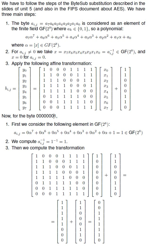 Solved Apply Byte Sub Transformation Aes Following Bytes