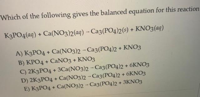 Solved Which of the following gives the balanced equation | Chegg.com