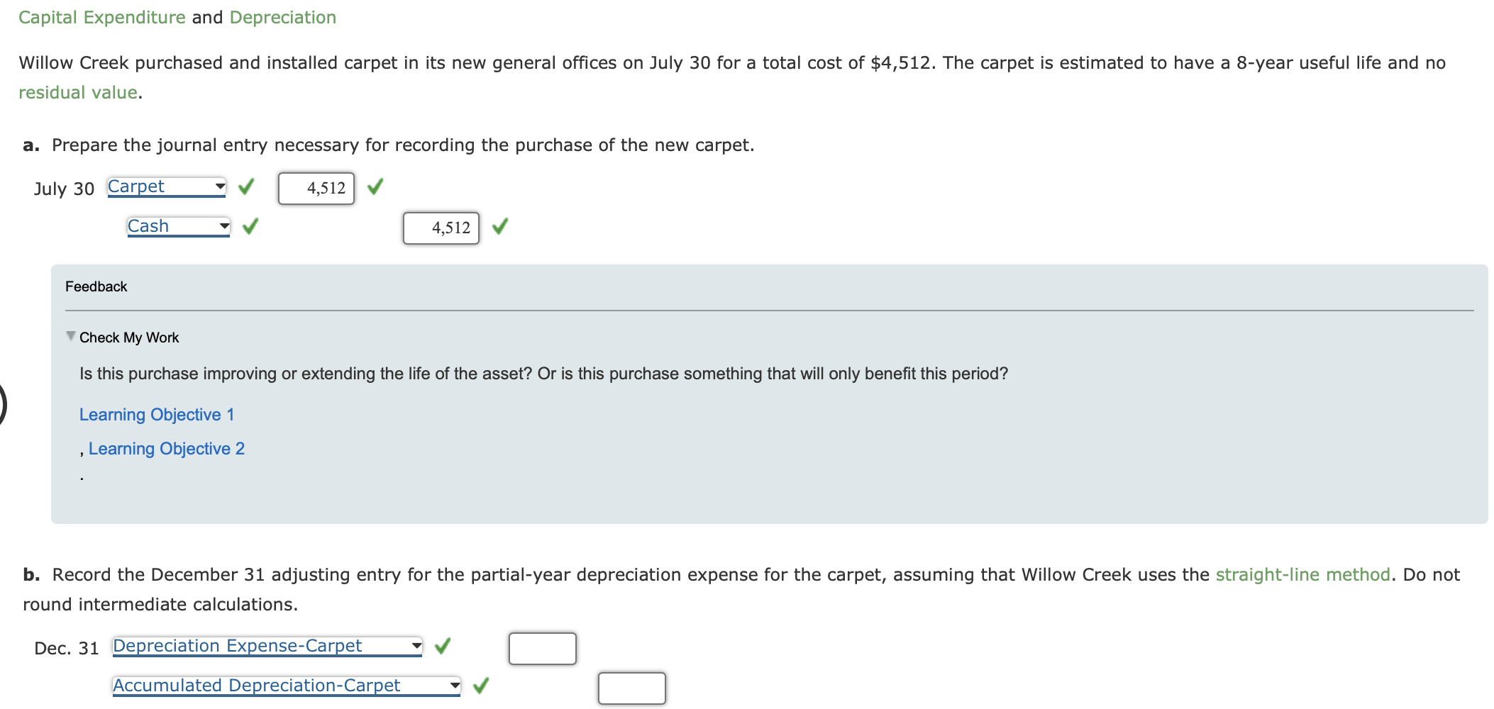Solved Capital Expenditure and Depreciation Willow Creek