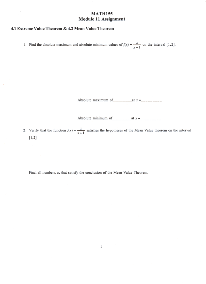 Solved MATH155 Module 11 Assignment 4.1 Extreme Value | Chegg.com