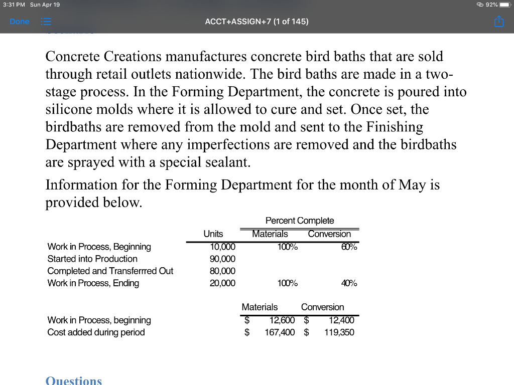 Solved Assume that Concrete Creations used the FIFO method