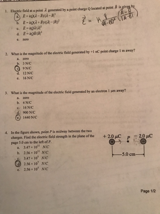 Solved 1. Electric field at a point A generated by a point | Chegg.com
