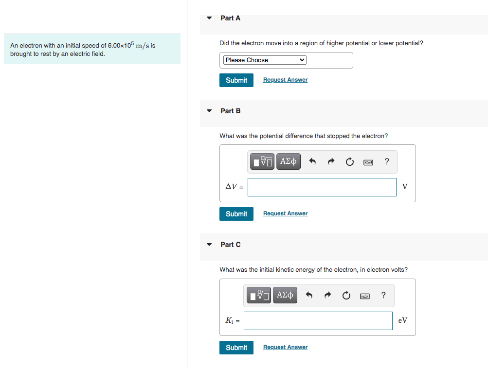 Solved An electron with an initial speed of 6.00×105 m/s is | Chegg.com