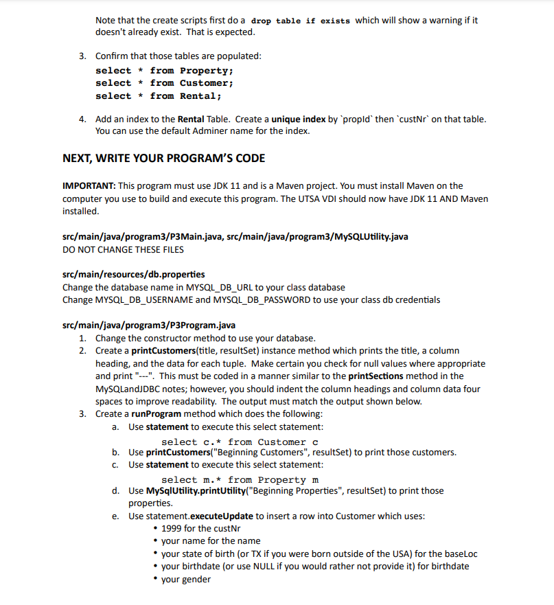 In this assignment, you will use MySQL and JDBC: • | Chegg.com