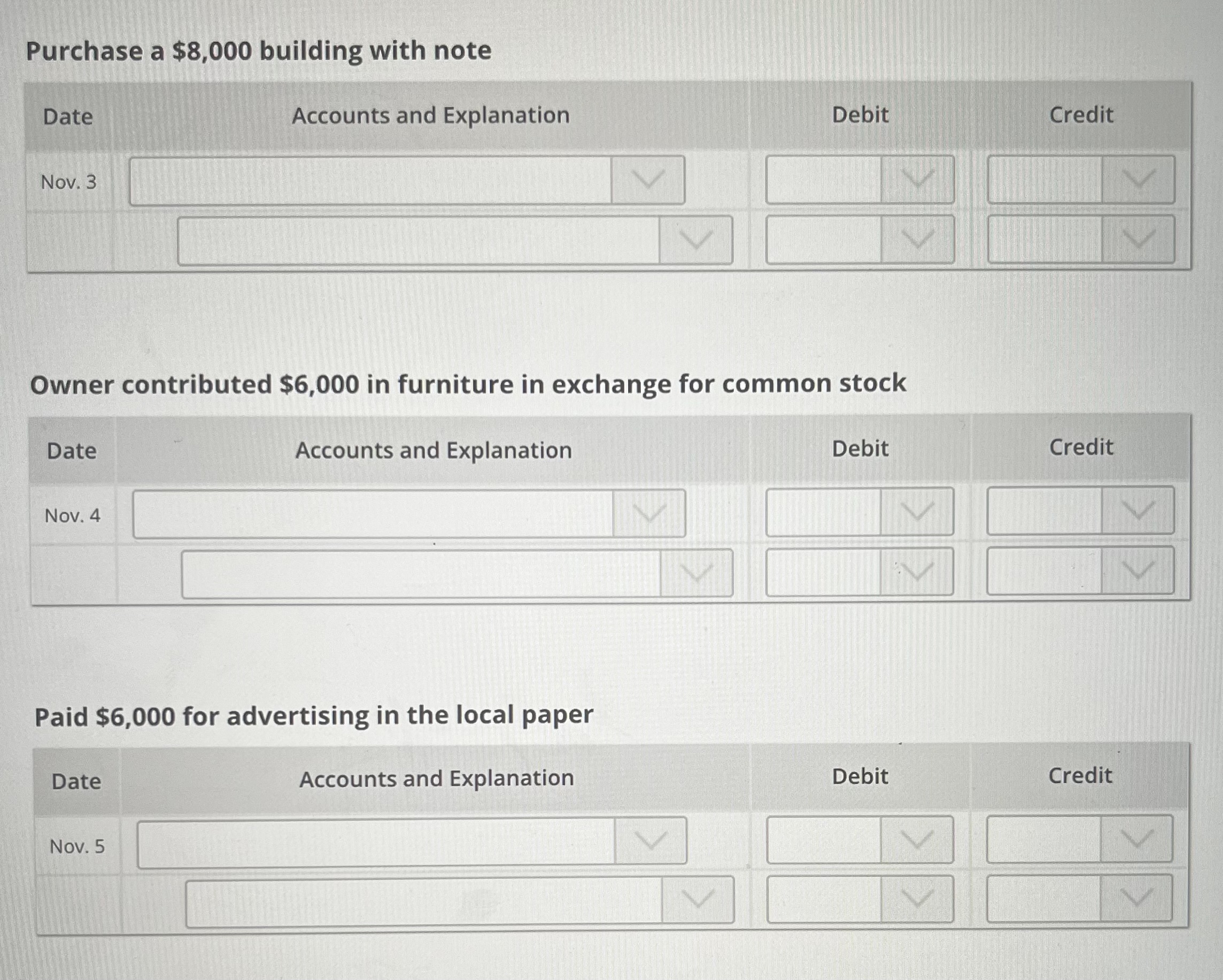 Solved Purchase a $8,000 building with note Owner | Chegg.com