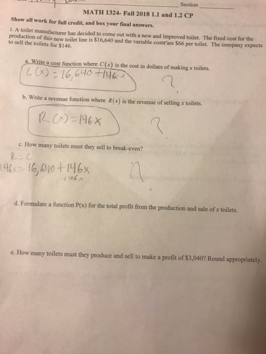 Solved Section MATH 1324- Fall 2018 1.1 and 1.2 CP Show all | Chegg.com