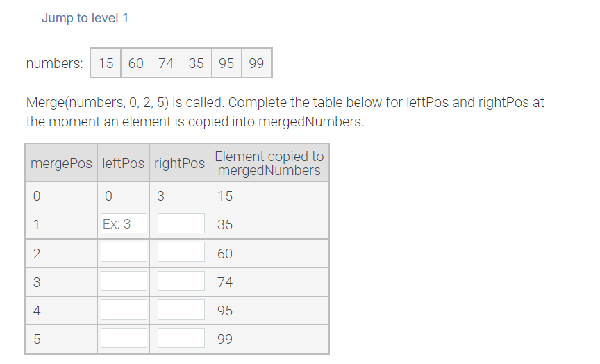 Solved Merge(numbers, 0, 2, 5) is called. Complete the table