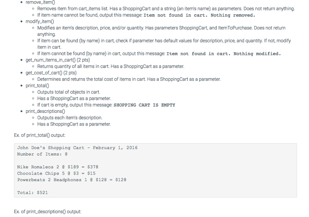 Solved 7.11 LAB: Online shopping cart - Part 2 This program | Chegg.com