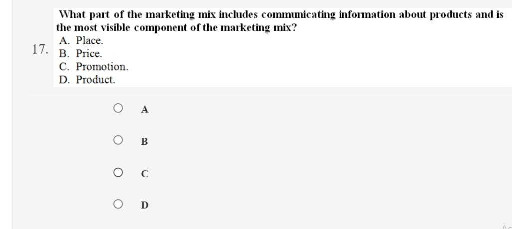 Solved 17. What part of the marketing mix includes | Chegg.com
