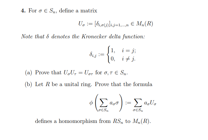 Solved 4. For σ∈Sn, define a matrix | Chegg.com