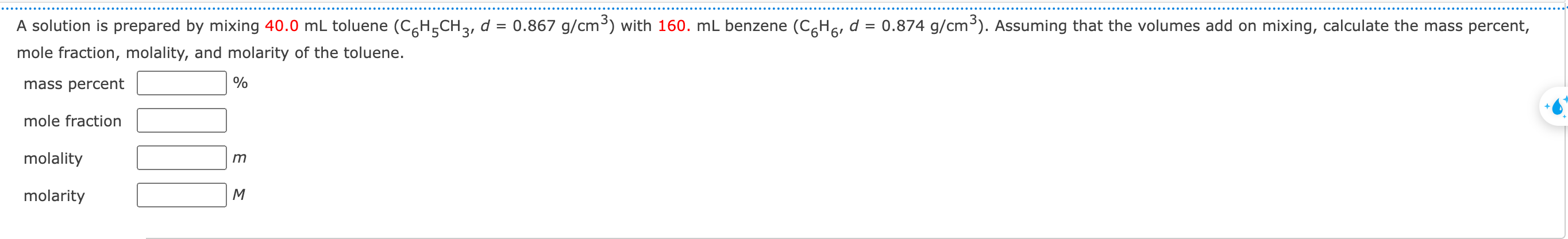 Solved mole fraction, molality, and molarity of the | Chegg.com