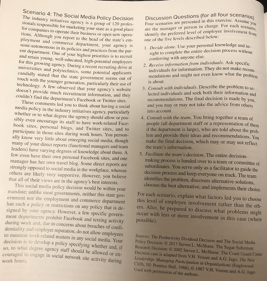 Solved M CASE STUDY EMPLOYEE INVOLVEMENT CASES Scenario 1