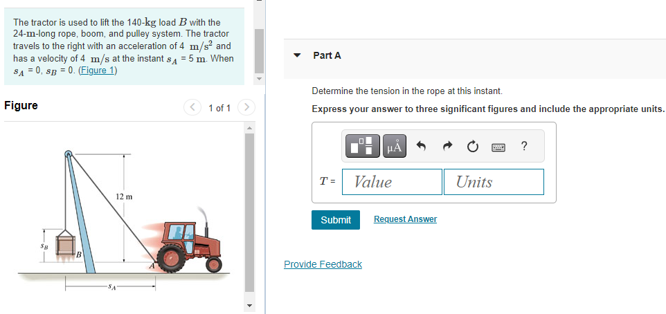 Solved The Tractor Is Used To Lift The 140-kgkg Load B With | Chegg.com