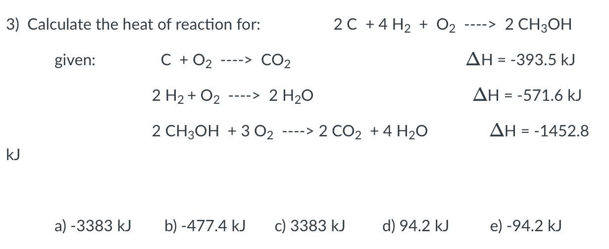 Solved 3) Calculate the heat of reaction for: | Chegg.com