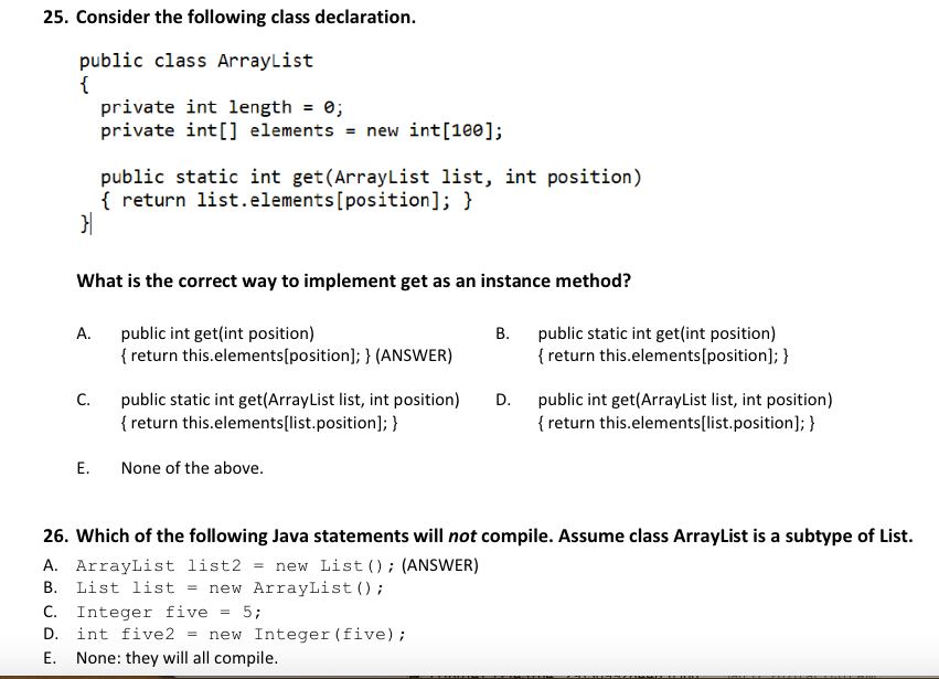 Solved 25. Consider the following class declaration. public | Chegg.com