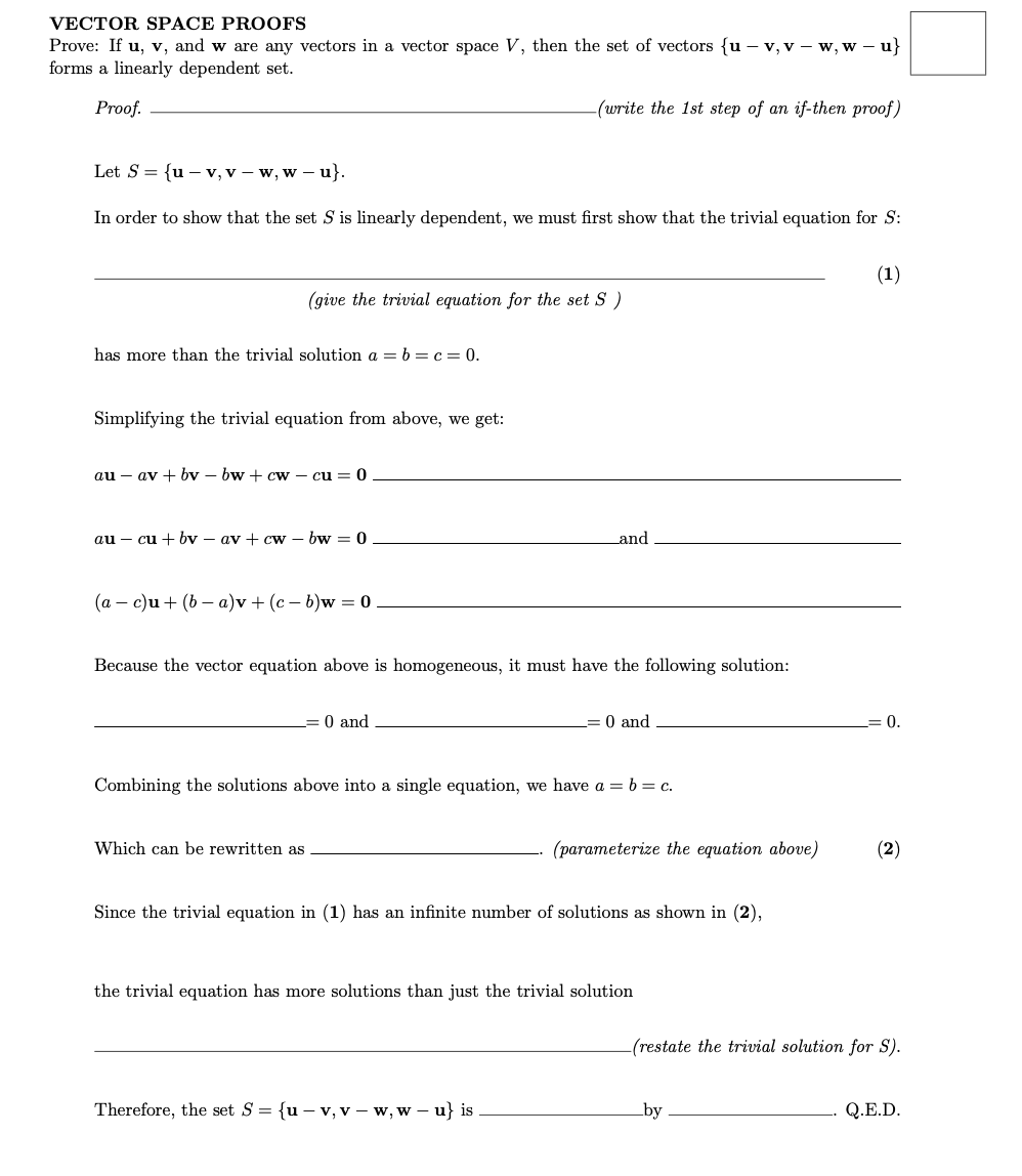 Solved Vector Space Proofs Prove If U V And W Are Any Chegg Com