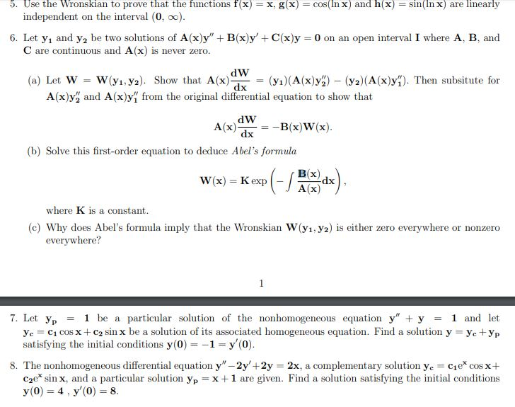 1 The Following Second Order Differential Equations Chegg Com