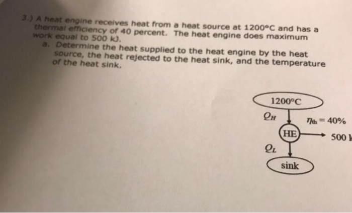 Solved 3.) A heat engine receives heat from a heat source at | Chegg.com