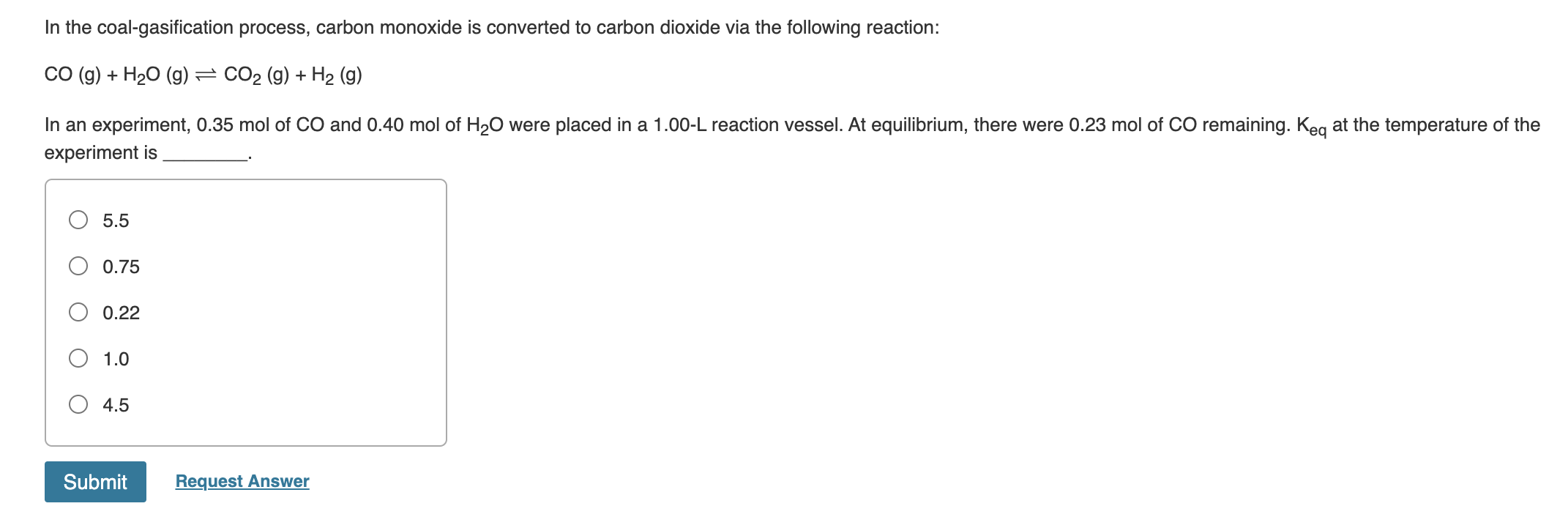 Solved In the coalgasification process, carbon monoxide is