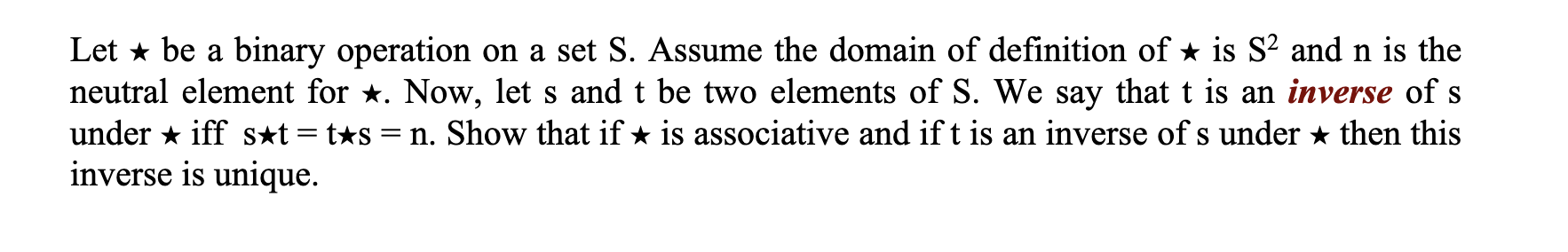 Solved Let ⋆ be a binary operation on a set S. Assume the | Chegg.com