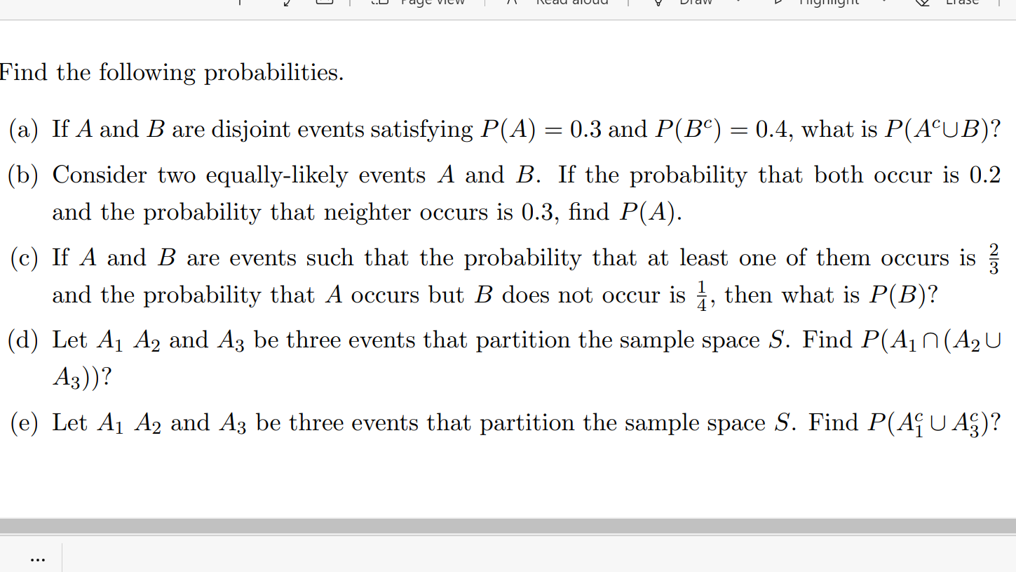 Solved Find The Following Probabilities. CON (a) If A And B | Chegg.com